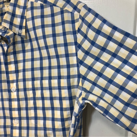 J. Crew Mens Button Up Long Sleeve Blue Yellow Plaid Slim Untucked Shirt Size S - Picture 7 of 12